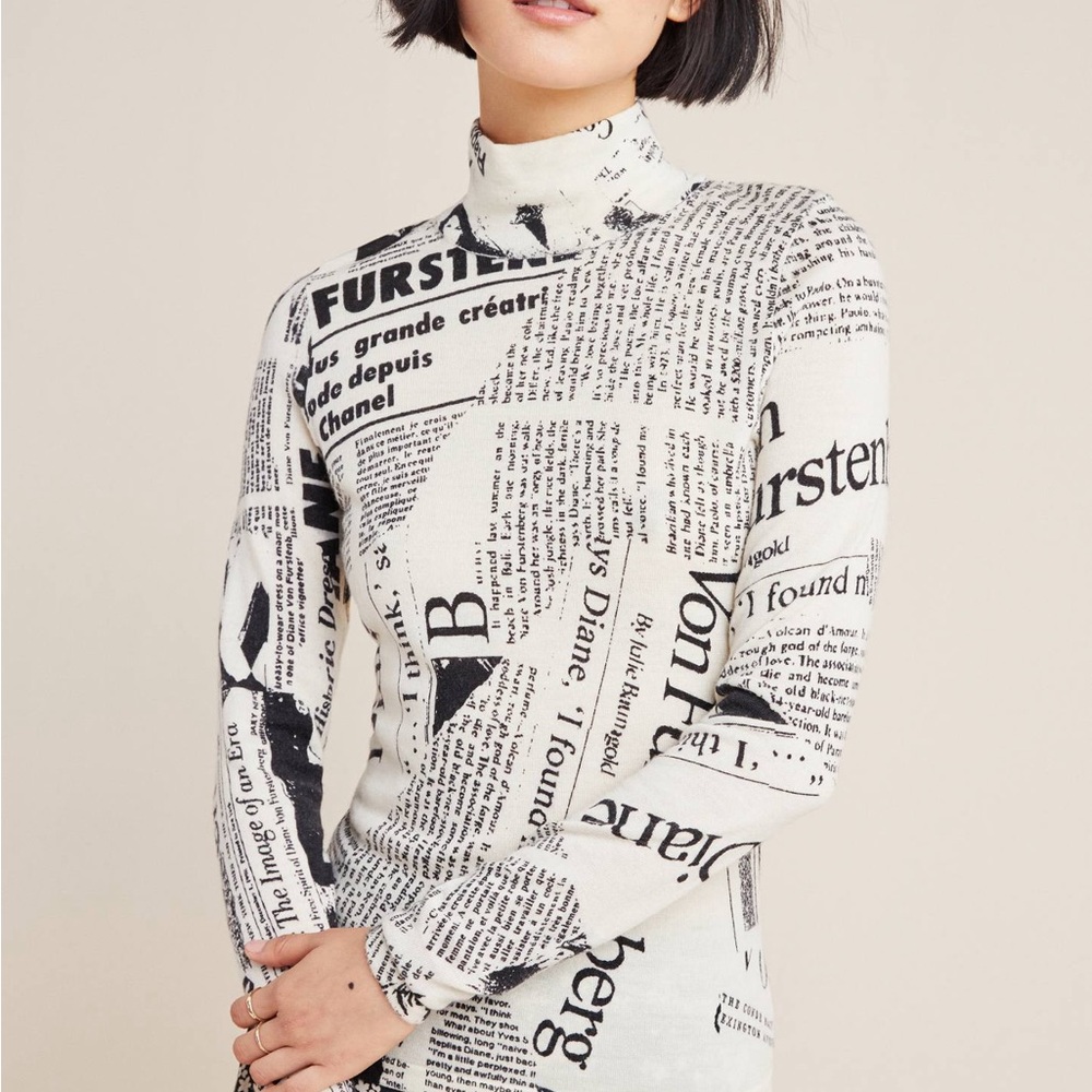 Diane von Furstenberg Brandy Pull Over in Newspaper Ivory Wool